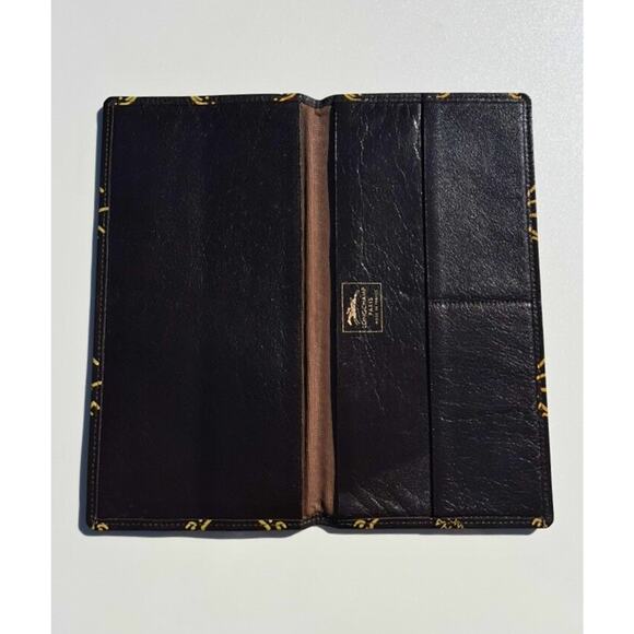 Longchamp Paris Black Leather Gold Horse Print Checkbook Wallet France Vintage - Picture 6 of 8